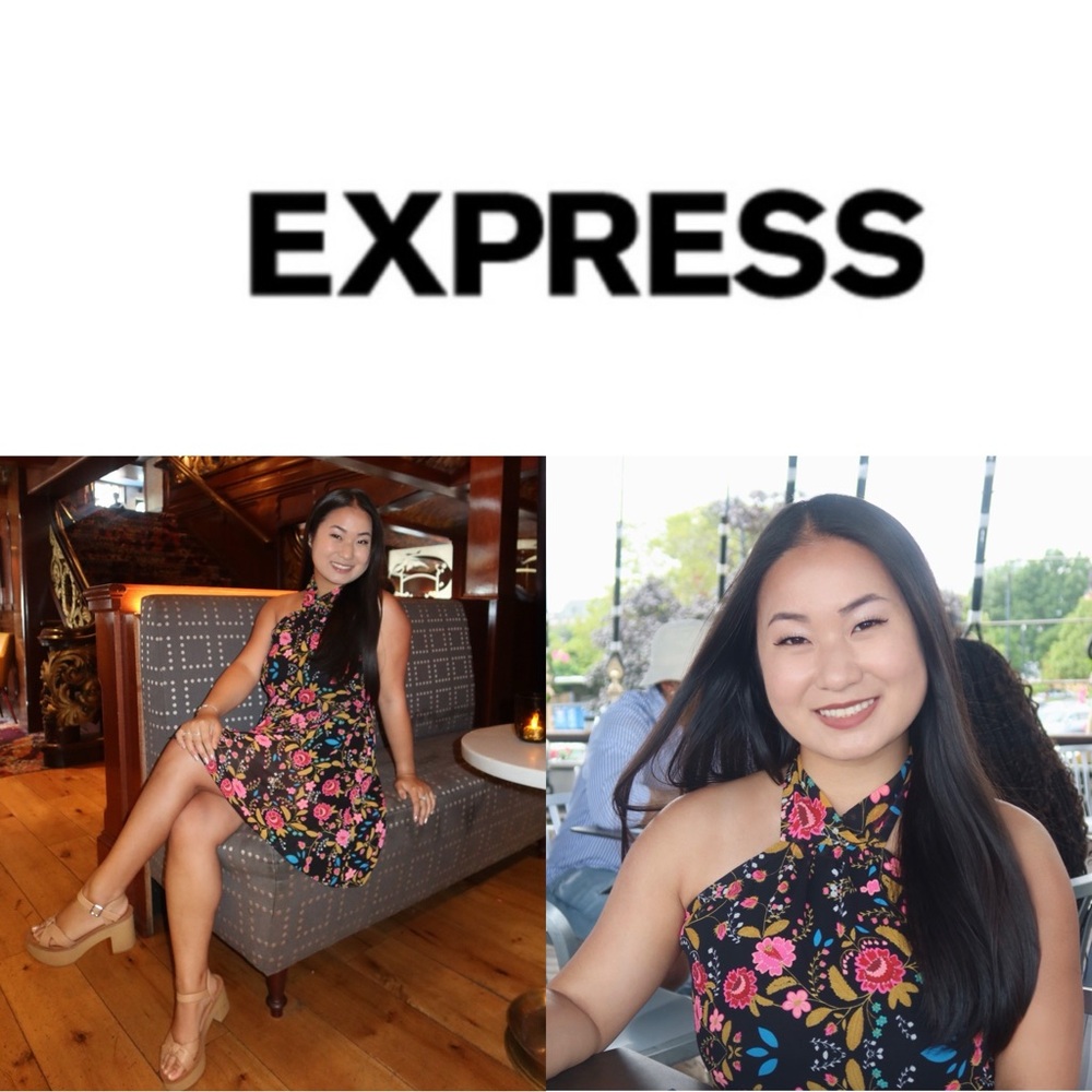 Express Floral Mini Dress - Black and Pink